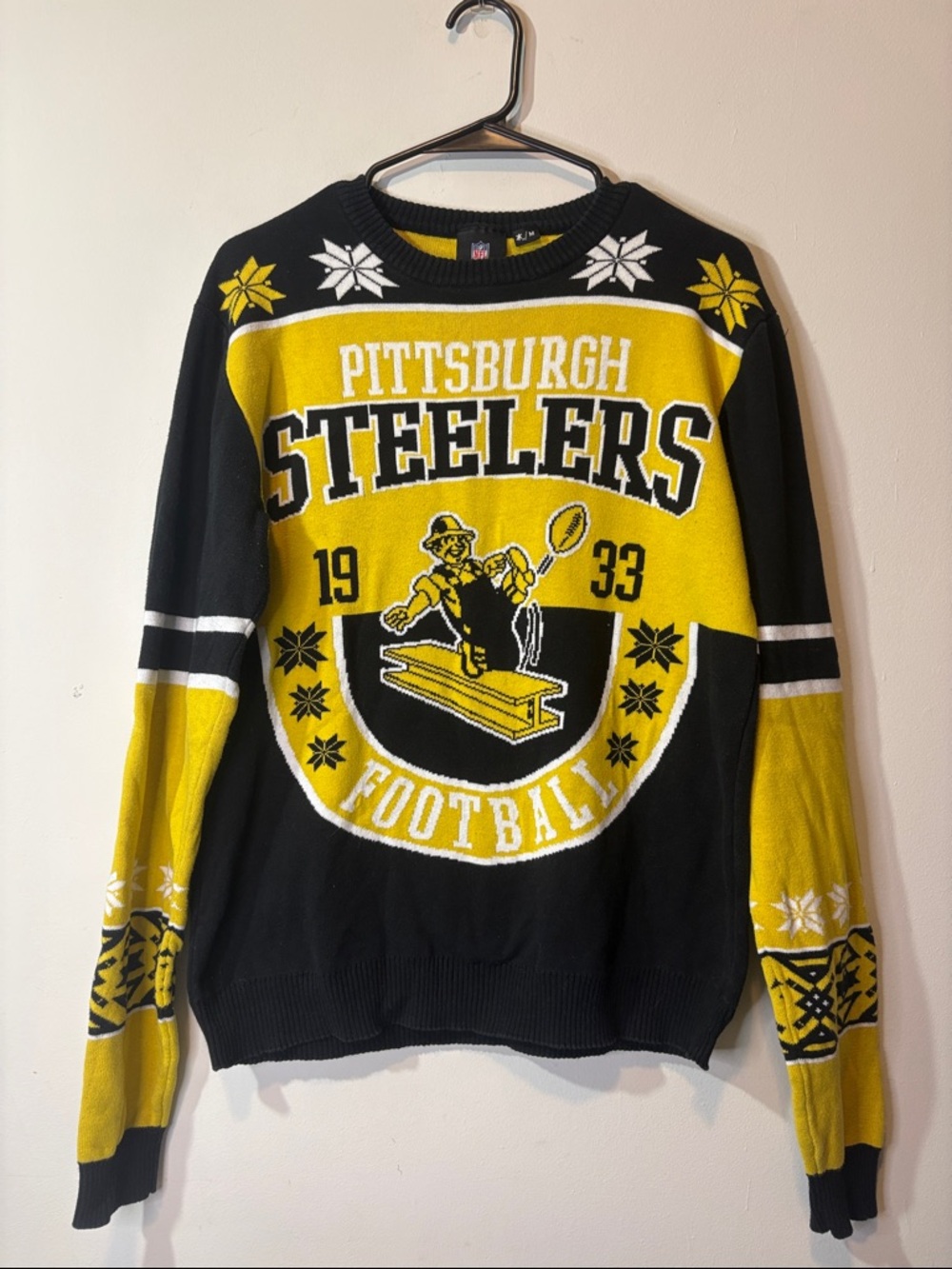 Pittsburgh Steelers Retro Mascot Holiday Tacky Ugly Christmas Party Sweater NFL